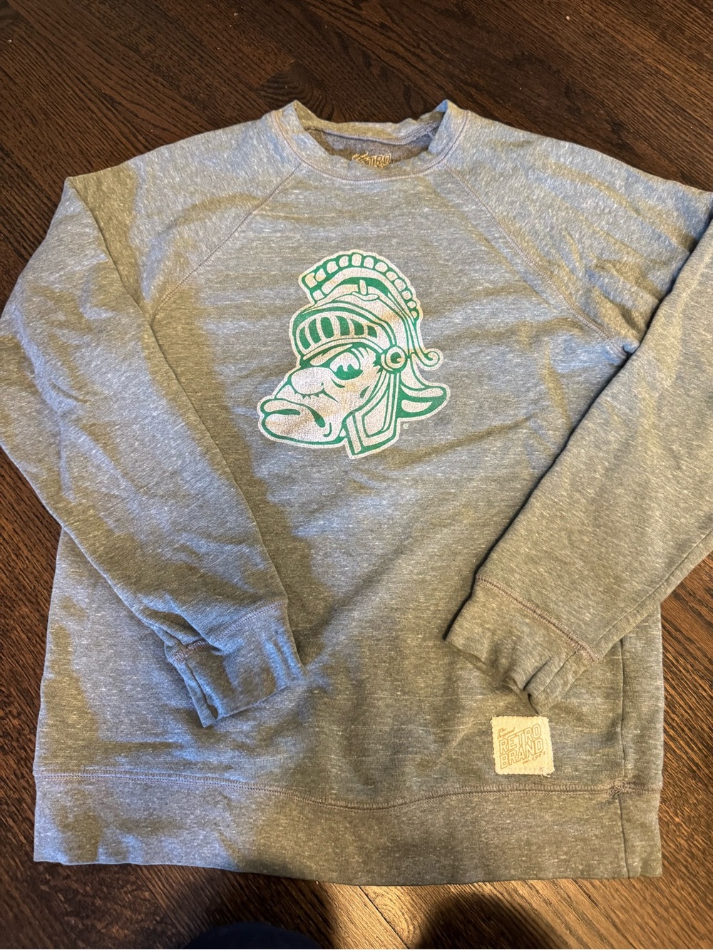 MSU Gray Crewneck with Green Sparty